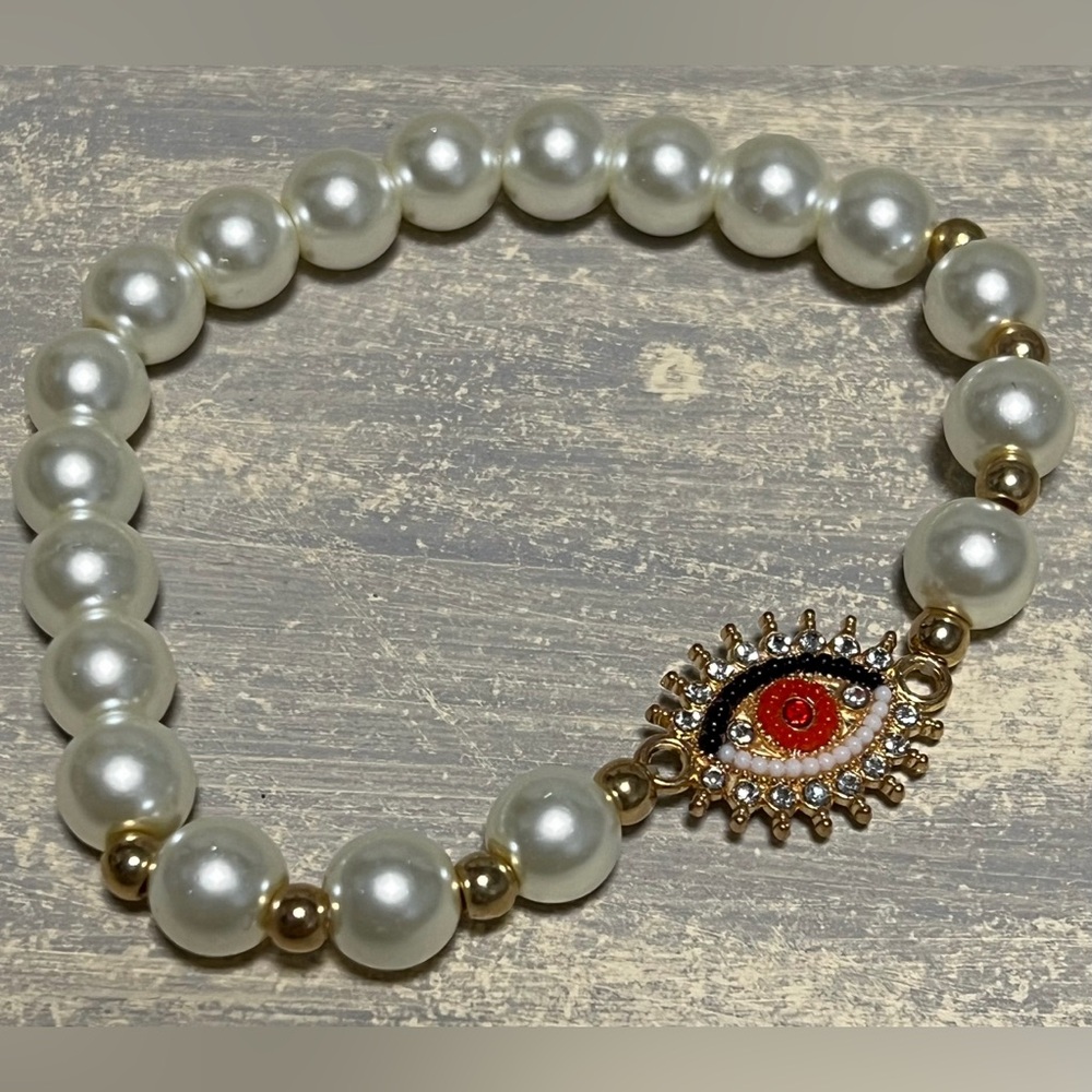 HAMSA EVIL EYE LUCKY EYE PEARL EXPANDABLE BRACELET